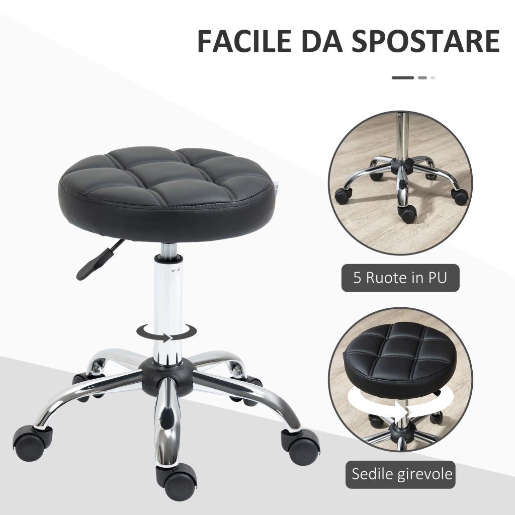 Sgabello Girevole con Ruote ¨C Zephmum ¨C Nero, Finta Pelle, Altezza Regolabile