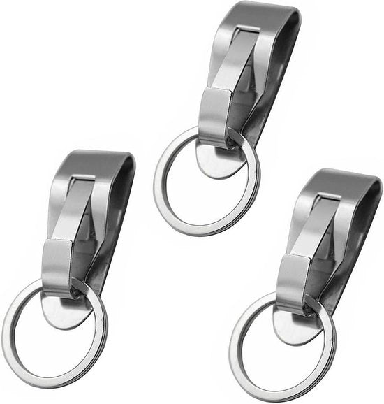 Hanger per chiavi in acciaio inossidabile - clip-on sicuro - catena - 3 pezzi argento.