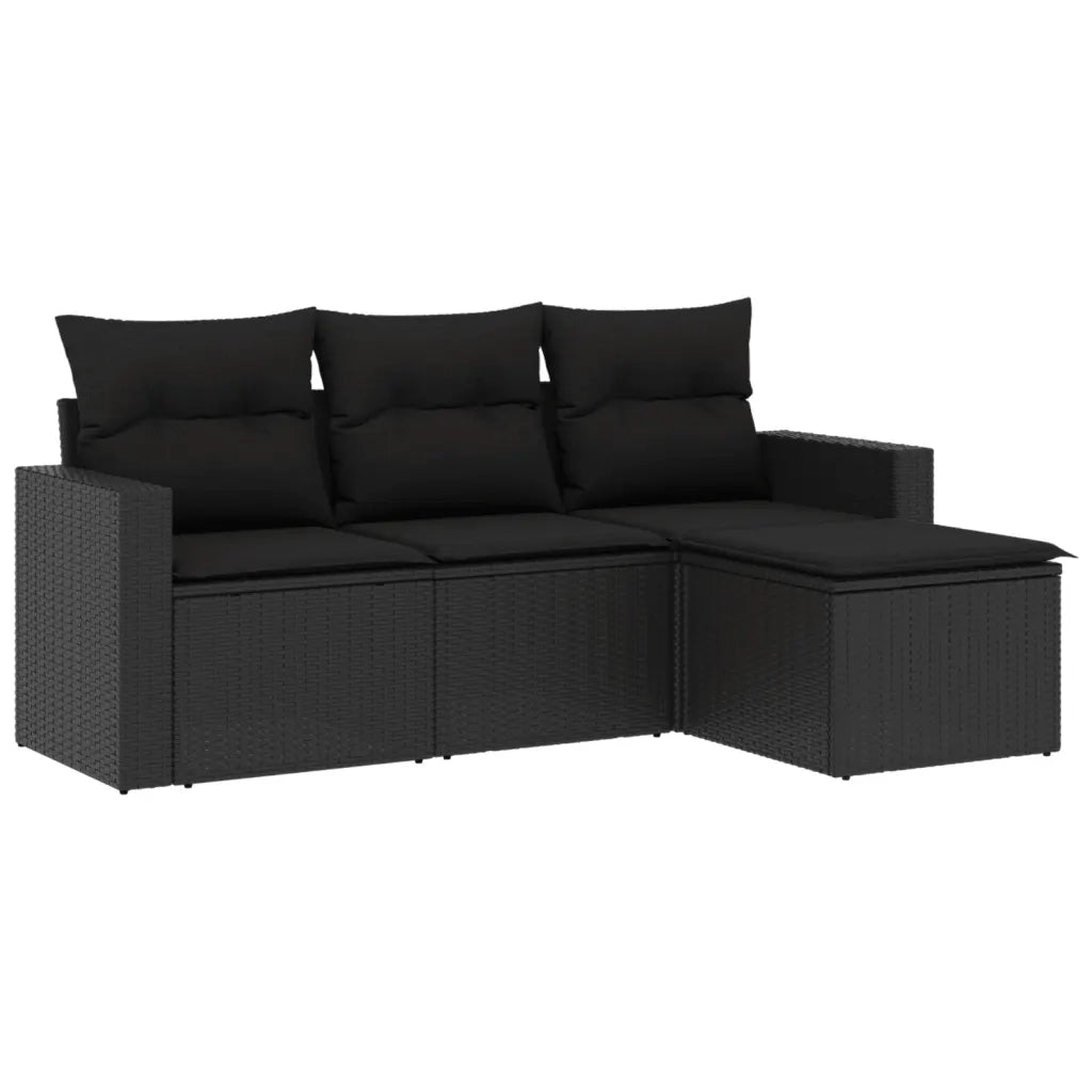 Salotto da Giardino-Set Divani da Giardino 4 pz con Cuscini Nero in Polyrattan 679655