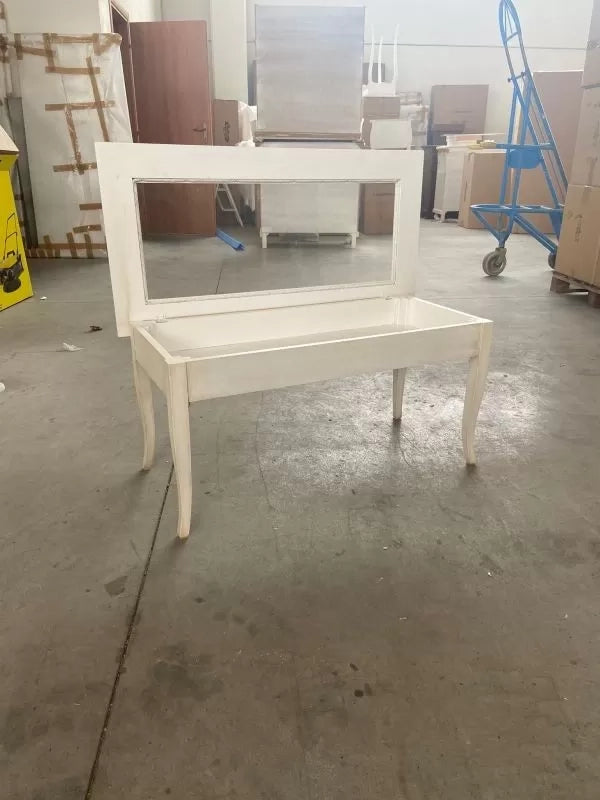 Tavolino bacheca shabby legno bianco anticato 100x50x47 - Mobili 2G
