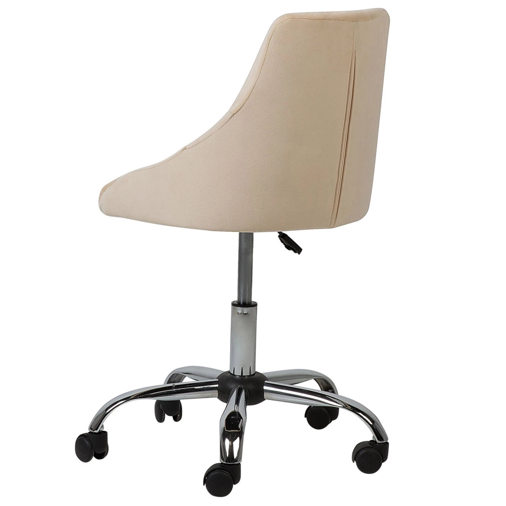 Sedia da ufficio girevole in velluto beige con bottoni regolabili in altezza