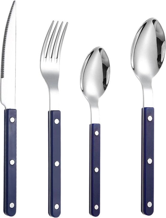 Set di servizio da 4 pezzi in acciaio inossidabile francese - coltello forchetta cucchiaio - forchetta a stecchino cucchiaio - lavastoviglie resistente - per ristoranti e riunioni.