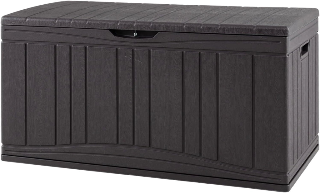 Scatola da giardino impermeabile con coperchio, 300 l, contenitore per cuscini in plastica, contenitore XXL per cuscini, attrezzi da giardino e giocattoli per bambini (marrone)