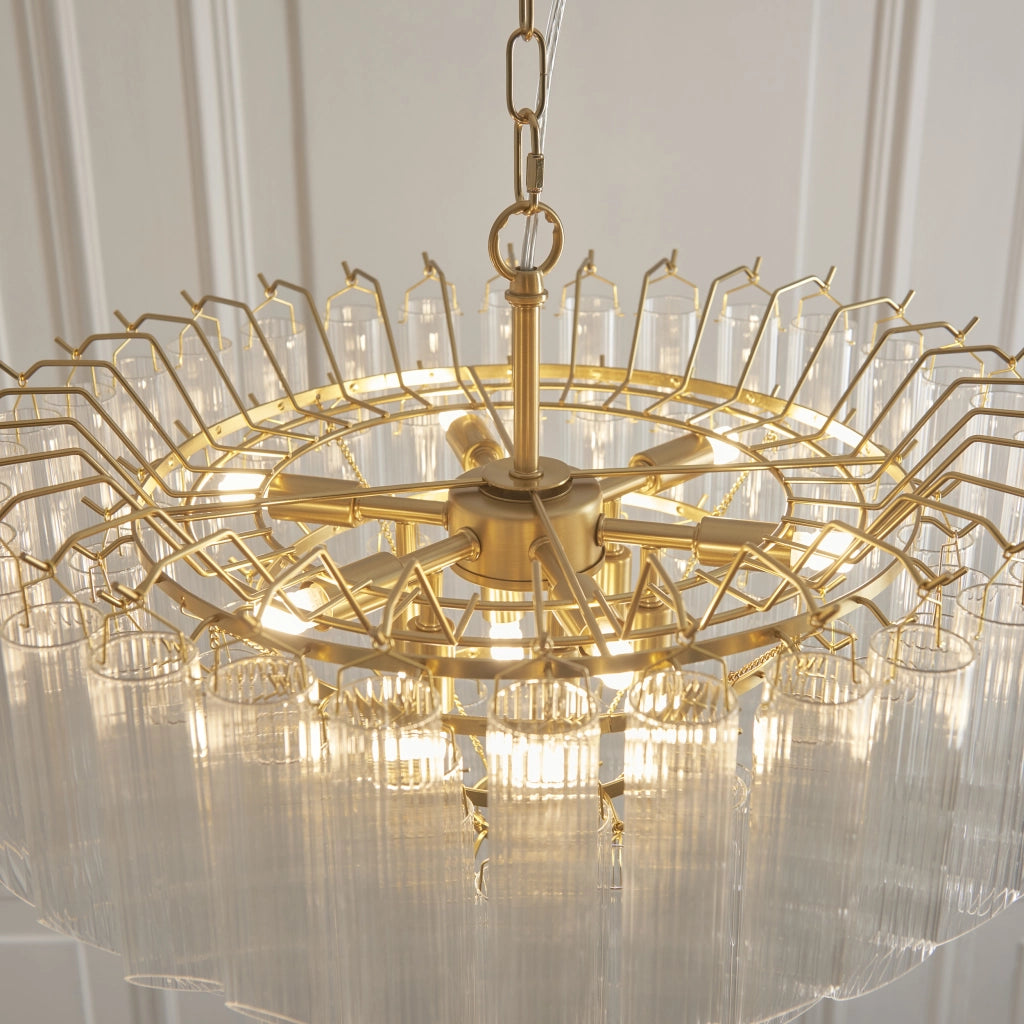 Lampadario Toulouse ottone satinato vetro 12xG9 Endon