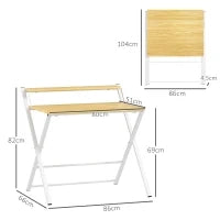 Scrivania Pieghevole con Ripiano Rialzato e Gambe a X, in Legno e Acciaio, 86x66x82 cm, Bianco e color Legno