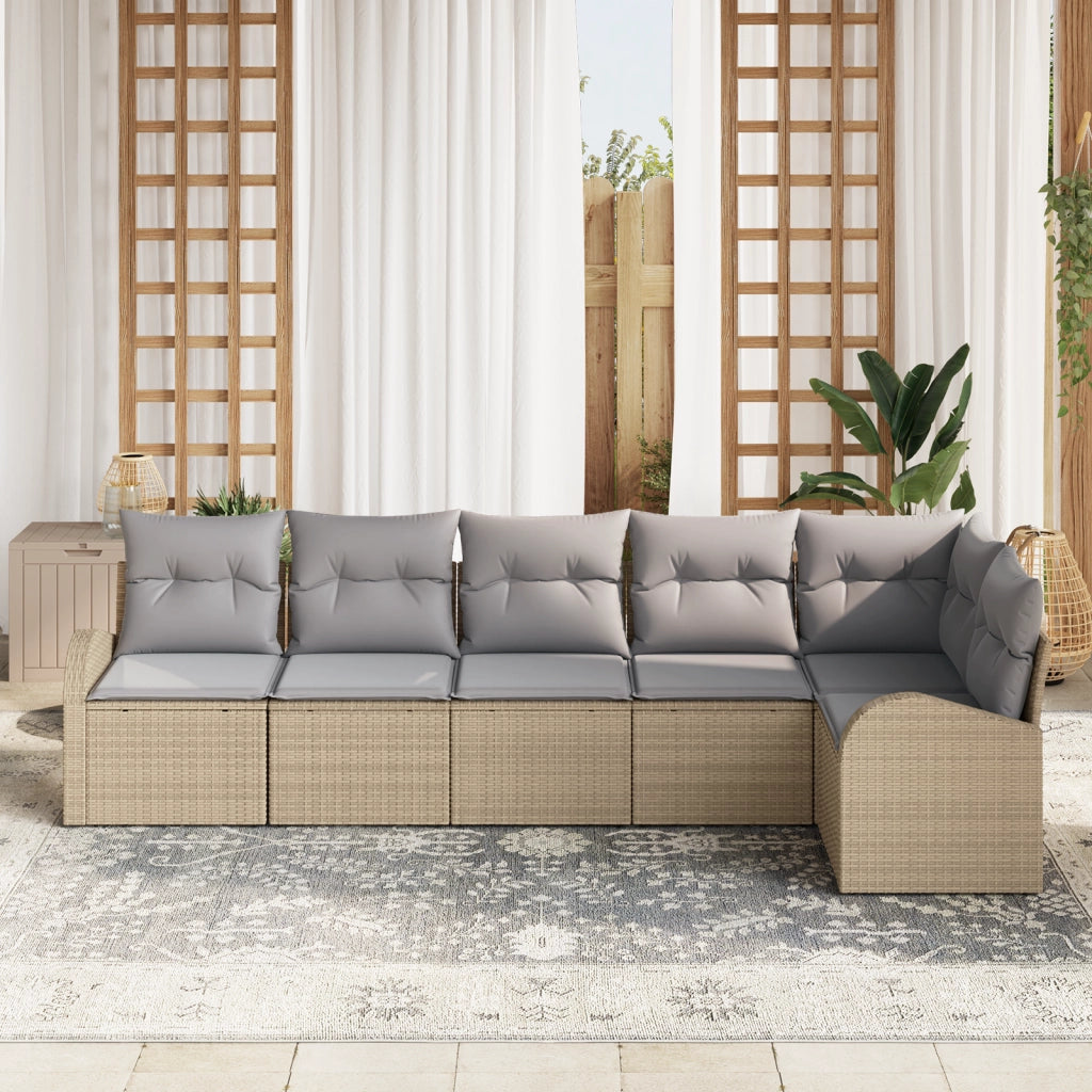 Set divano da giardino 6 pezzi con cuscini Beige Polyrattan