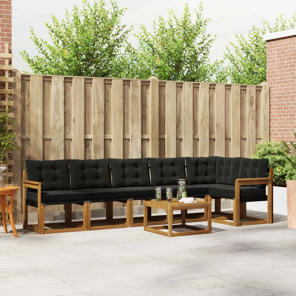 Set di divani da esterno con cuscino 7 pcs Naturale e Nero