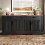 Credenza e madia con 4 ante 3 cassetti e 2 vani, in MDF, nero, per soggiorno e ingresso, 160 × 40 × 75 cm