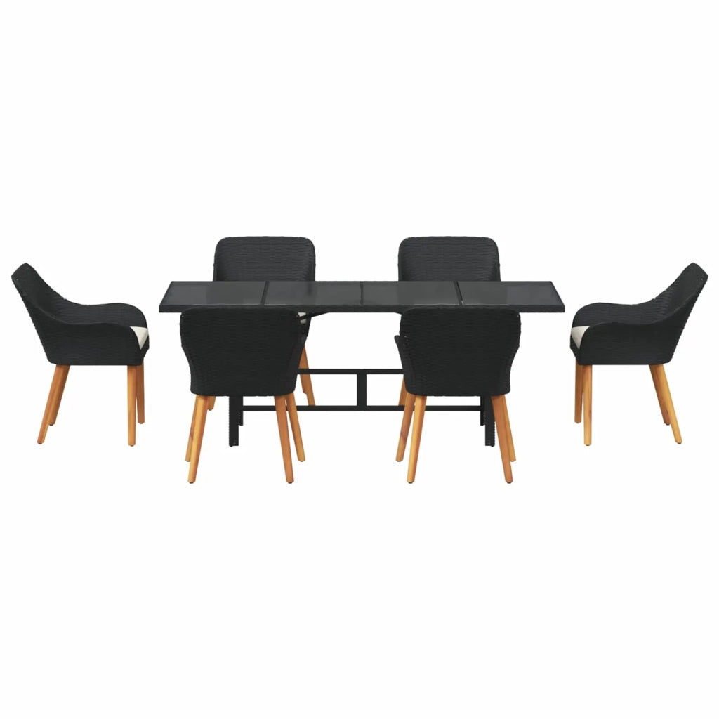 Set da Pranzo per Giardino con cuscino 7 pcs Nero polyrattan