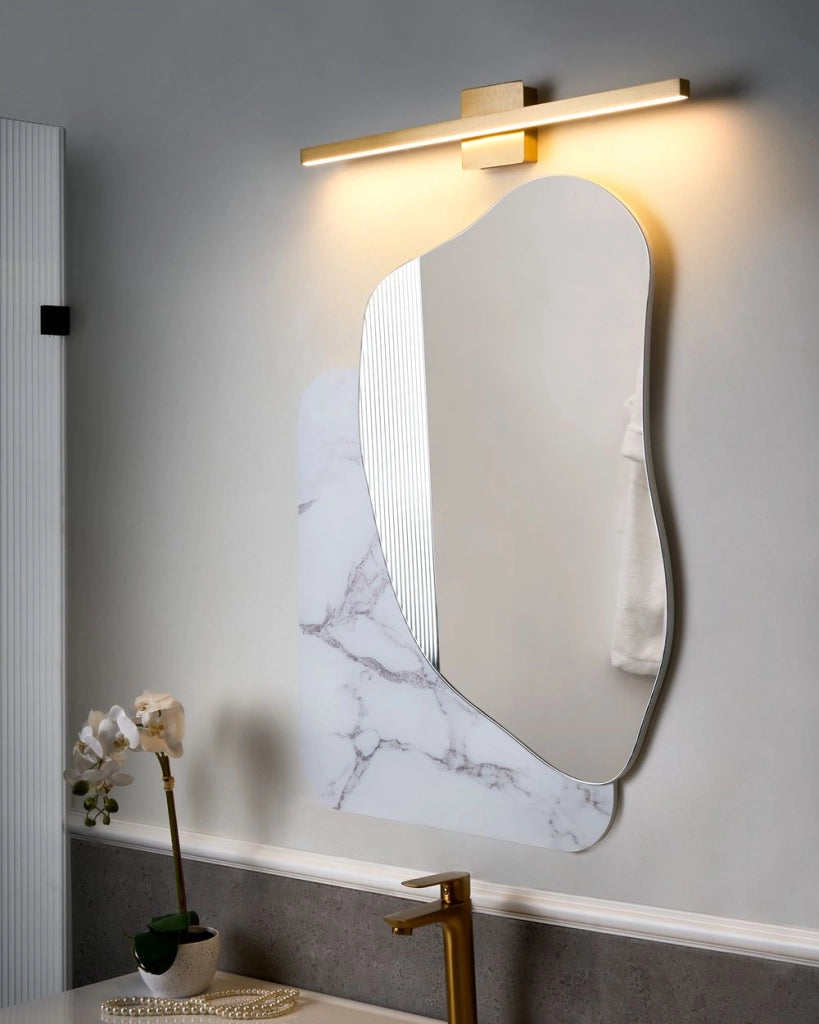 Lampada specchio con luce LED in metallo orizzontale stile moderno oro