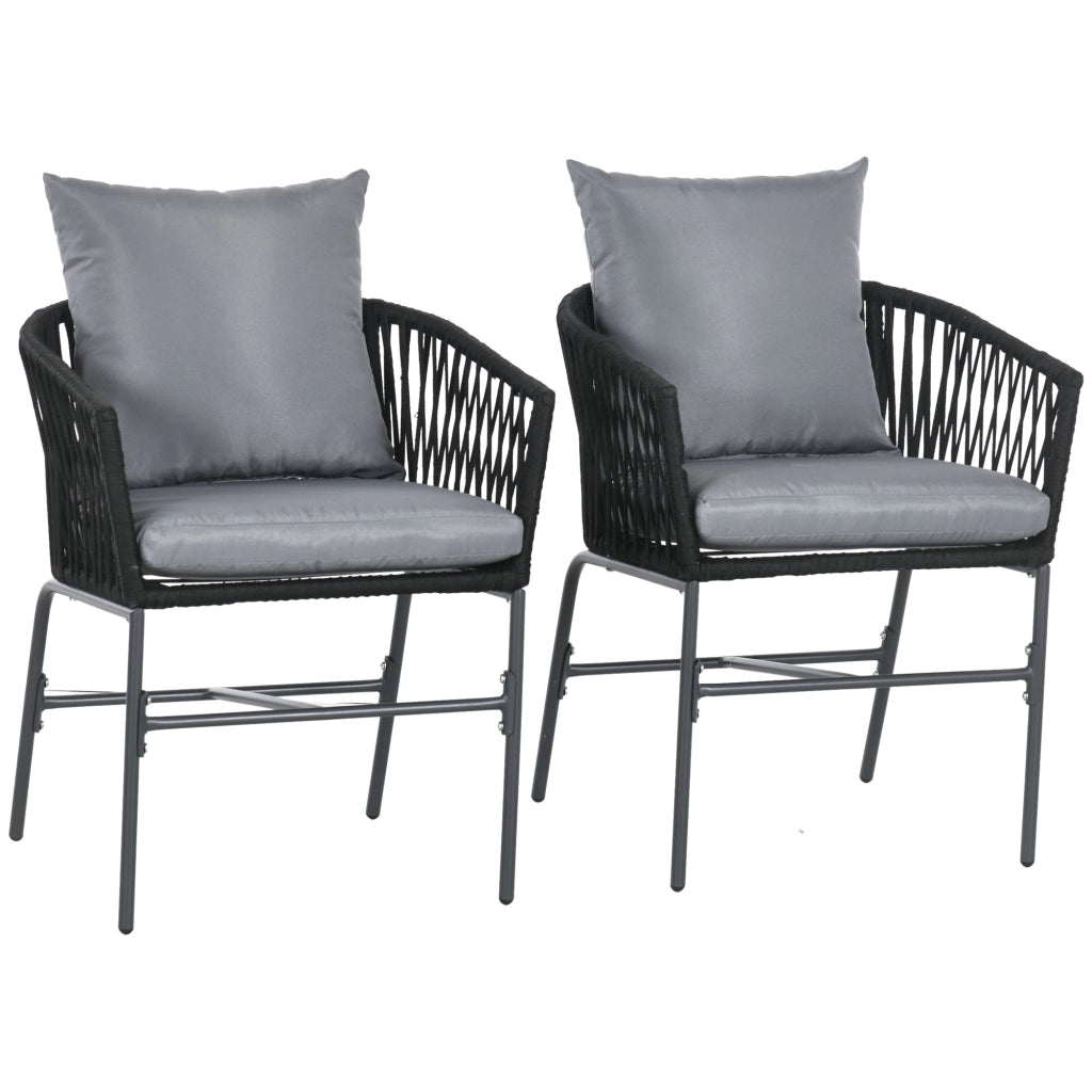 Set di sedie da giardino 2 pezzi con cuscini in acciaio nero e rivestimenti sfoderabili 71 × 57 × 60 cm