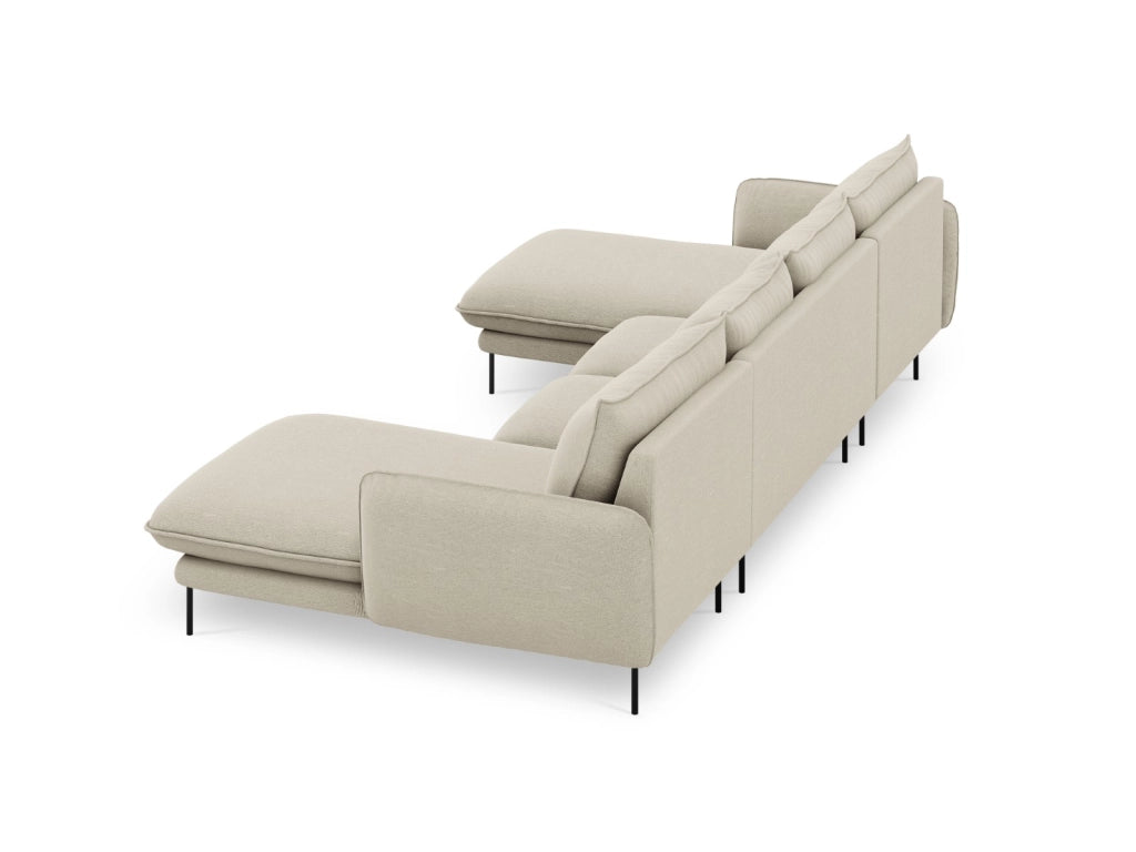 Cosmopolitan Design - Divano panoramico "Vienna" 6 posti in tessuto strutturato beige 