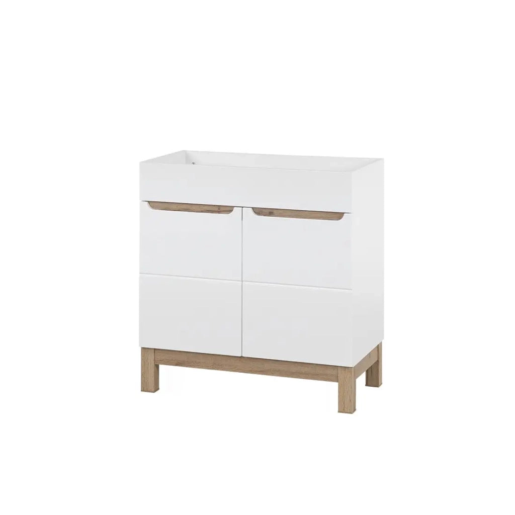 Mobile sotto lavabo ERMANO – Rovere chiaro e bianco lucido – 80x84 cm – 1 porta – Da appoggiare