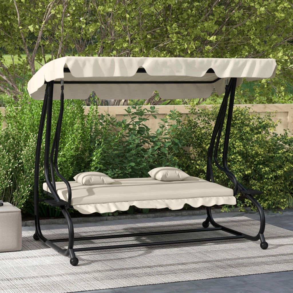 Letto da Giardino con Tettuccio ¨C Zephmum ¨C Acciaio e Tessuto Crema 200x120x164 cm