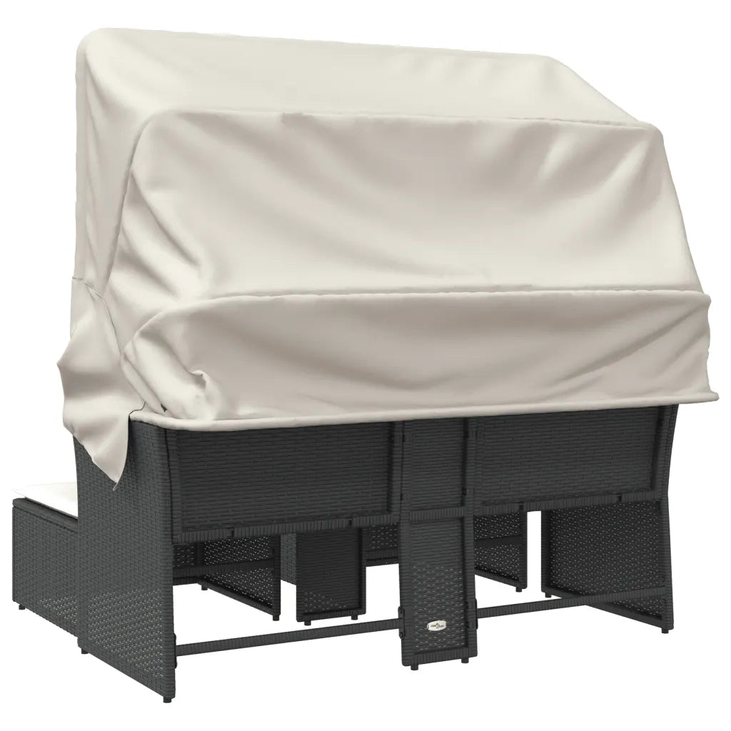Divano Giardino 2 Posti-Sofa da Giardino-Divanetto da esterno Baldacchino e Sgabelli Nero Polyrattan 692730