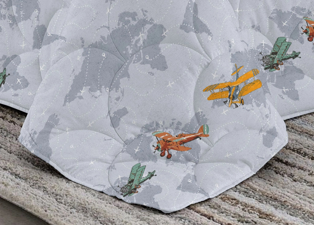 Trapuntino Piumino Estivo Linea Pensieri Delicati Disegno Aerei Colore Grigio - Matrimoniale - Grigio