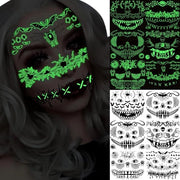 Tatuaggi temporanei 4 fogli di trucco a effetto grottesco per Halloween - tatuaggio facciale scheletro scheletro per il Day of the Dead da applicare con adesivo - festa di Halloween e carnevale.