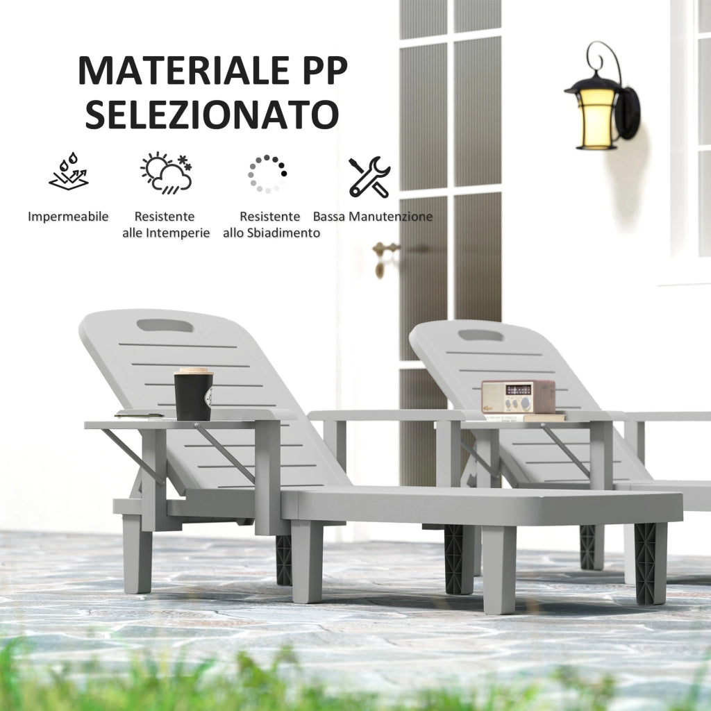Set 2 Sdraio Giardino con Tavolino e Braccioli ¨C Xylo ¨C Polipropilene Grigio Chiaro 79x158x88cm