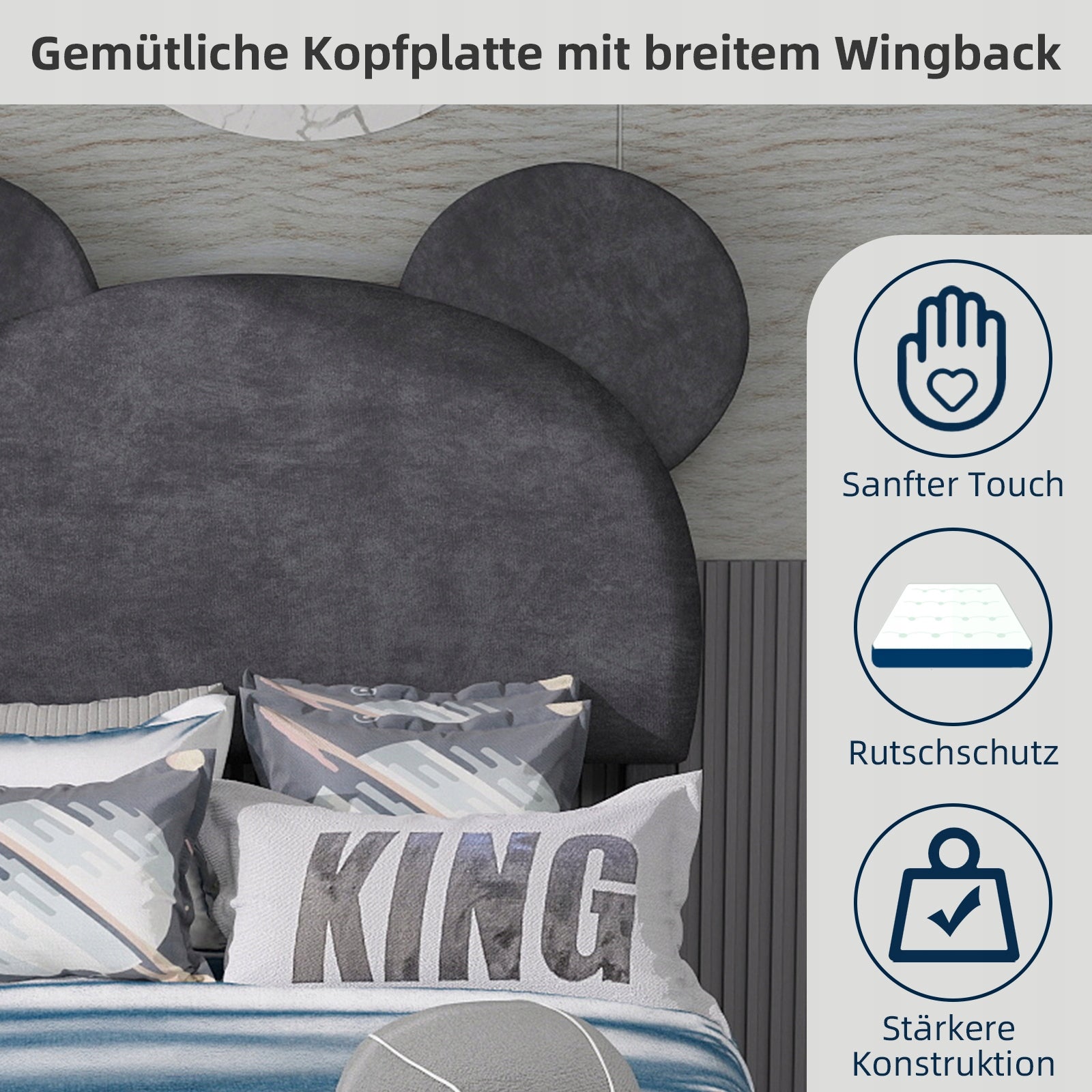 Letto imbottito 90x200 - Xylo - Minimalista, grigio