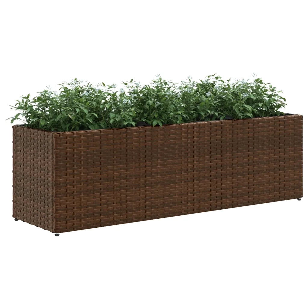 Fioriera da Giardino con 3 Vasi Marrone 105x30x32 cm Polyrattan