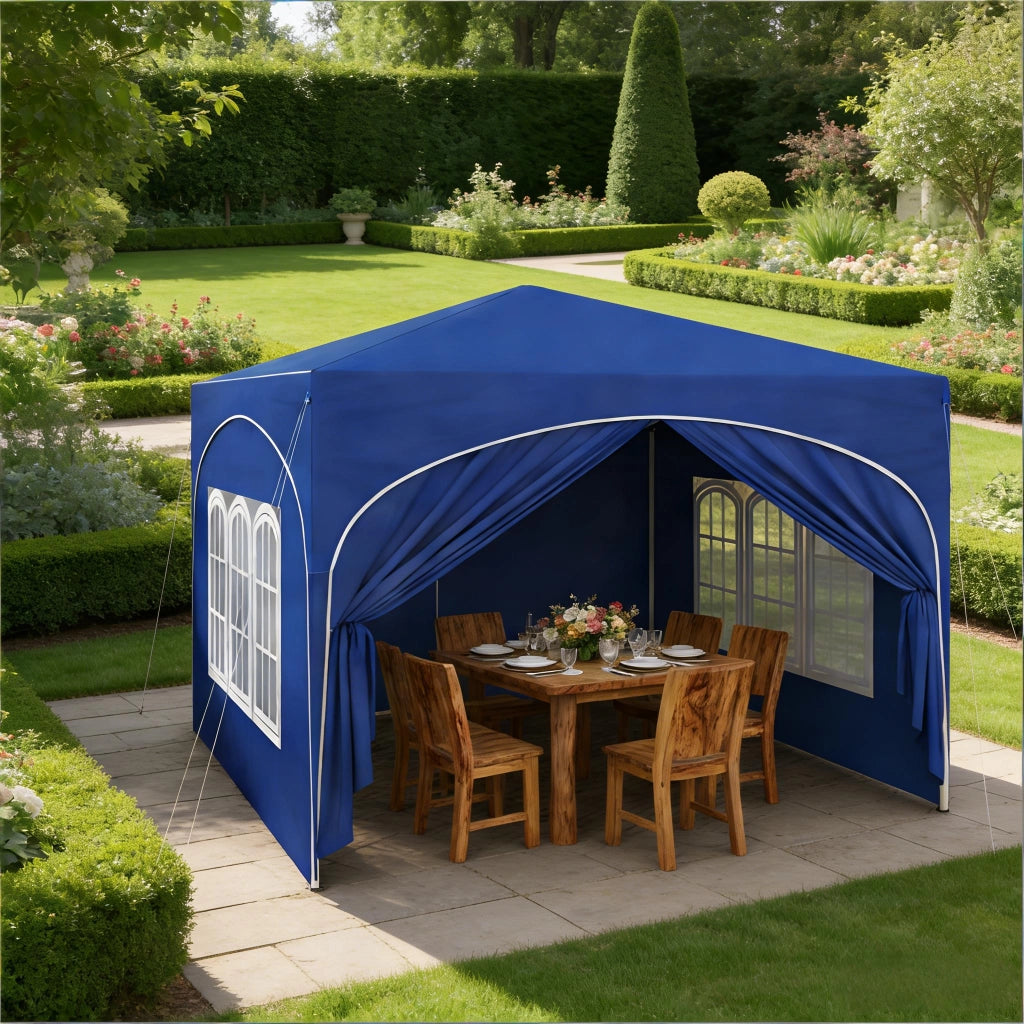 Gazebo da Giardino 3x3 m Blu, Struttura in Metallo, Tessuto Oxford 210D, Pavillon Pop-up con Pareti Laterali e Borsa