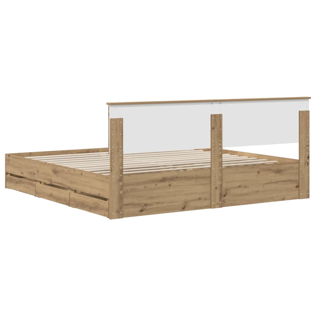 Bed Frame with Storage and Headboard Artisan Oak 180 x 200 cm 3445827