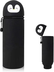 Penitore e custodia in forma di gatto 2-in-1 | Custodia in silicone in piedi morbida | Organizzatore divertente per ufficio | Custodia per ragazze e ragazzi (nero)