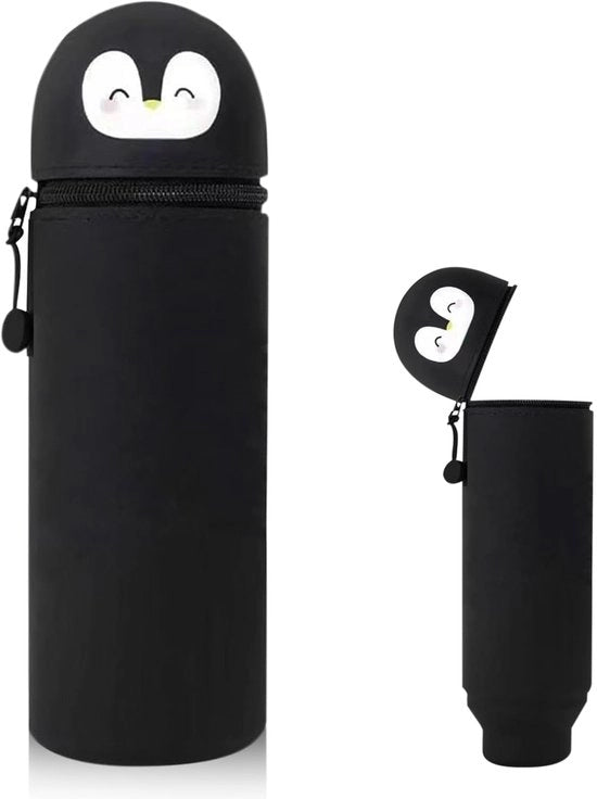 Penitore e custodia in forma di gatto 2-in-1 | Custodia in silicone in piedi morbida | Organizzatore divertente per ufficio | Custodia per ragazze e ragazzi (nero)