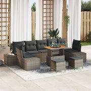 Set di Divani da Giardino 10 Pezzi con Cuscini Grigio Polyrattan Acacia