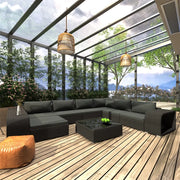 Set Divani da Giardino 10 pz con Cuscini in Polyrattan Nero 48310