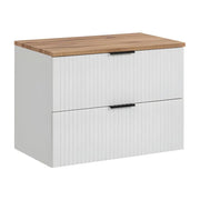Set da bagno NOXERA 80 cm - Mobile sottolavabo sospeso bianco opaco e piano per lavabo in rovere wotan