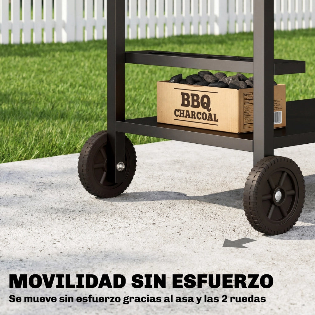 Carrello per Barbecue 2 Livelli con Ruote ¨C zephmum ¨C Nero e Marrone