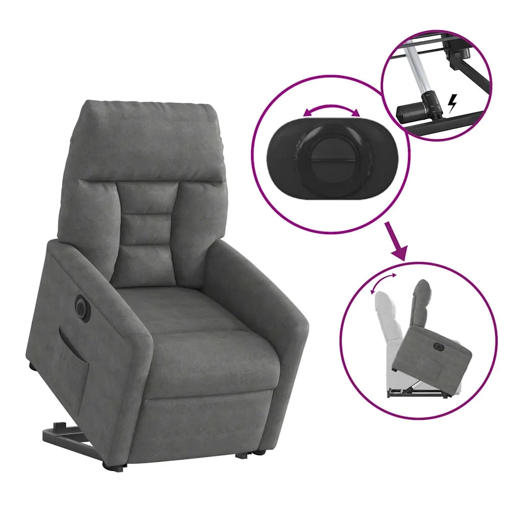 Poltrona a Rialzo Reclinante Elettrica Grigio Scuro Microfibra 3303103