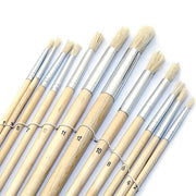 Trade Shop - Set 12 Pennelli Pennello Punta Tonda Manico Legno Lungo Pittura Arte Decoupage -