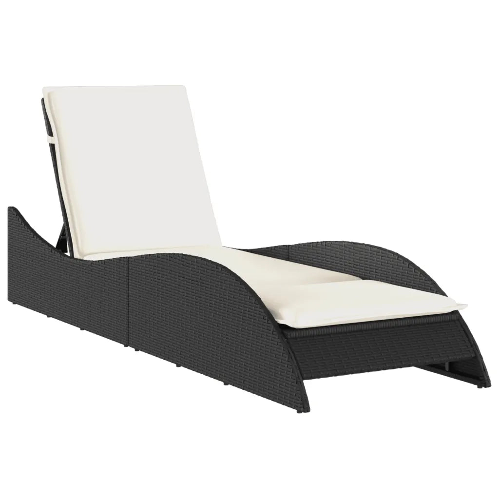 Lettino Prendisole con Cuscino Nero 60x205x73 cm in Polyrattan 368278