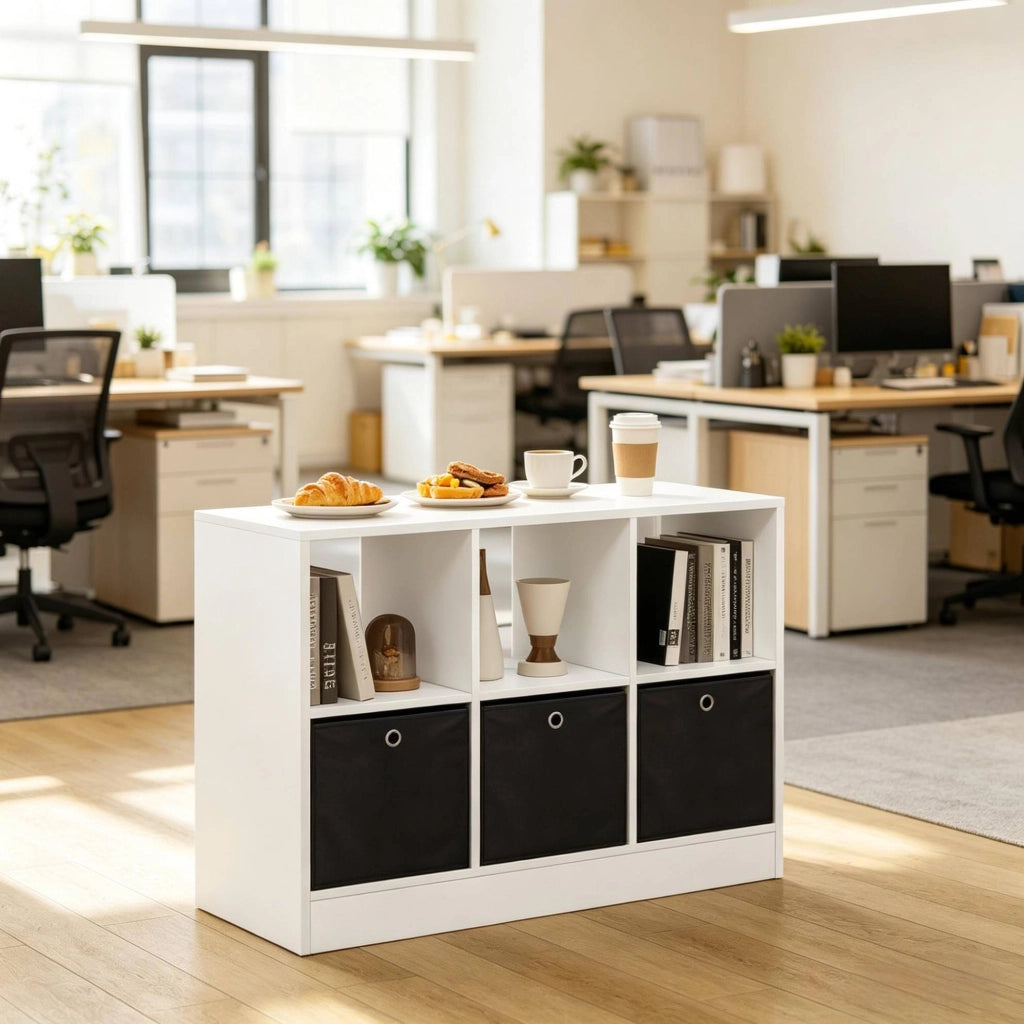 Libreria a cubi 80x30x61 cm bianca e nera in legno ingegnerizzato, 3 cassetti