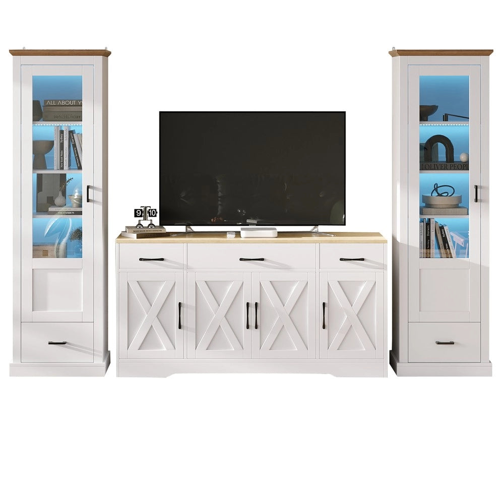 Mobile TV con Vetrine LED e Credenza ¨C MINIMAL ¨C Bianco Opaco, Legno