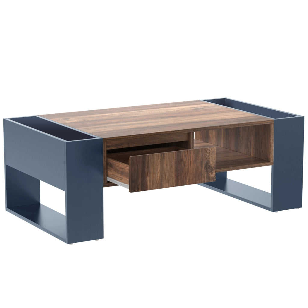 Tavolino da salotto 111x40x60 cm; ampi vani portaoggetti; truciolato; legno e nero