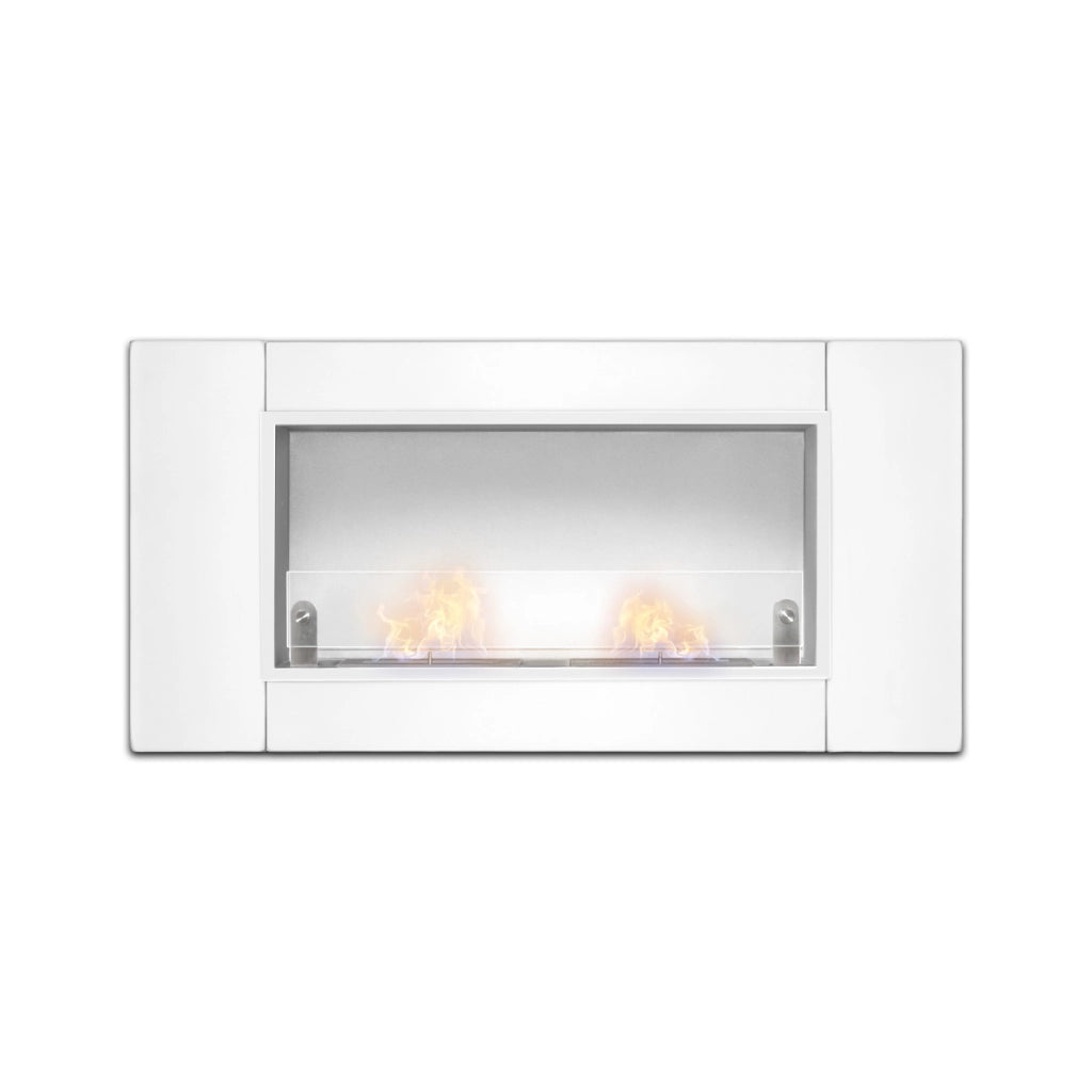 Augusto - Caminetto a bioetanolo da incasso con 2 bruciatori da 1.5L. Camino a bioetanolo in acciaio inox e vetro temperato. 110x54 cm colore bianco