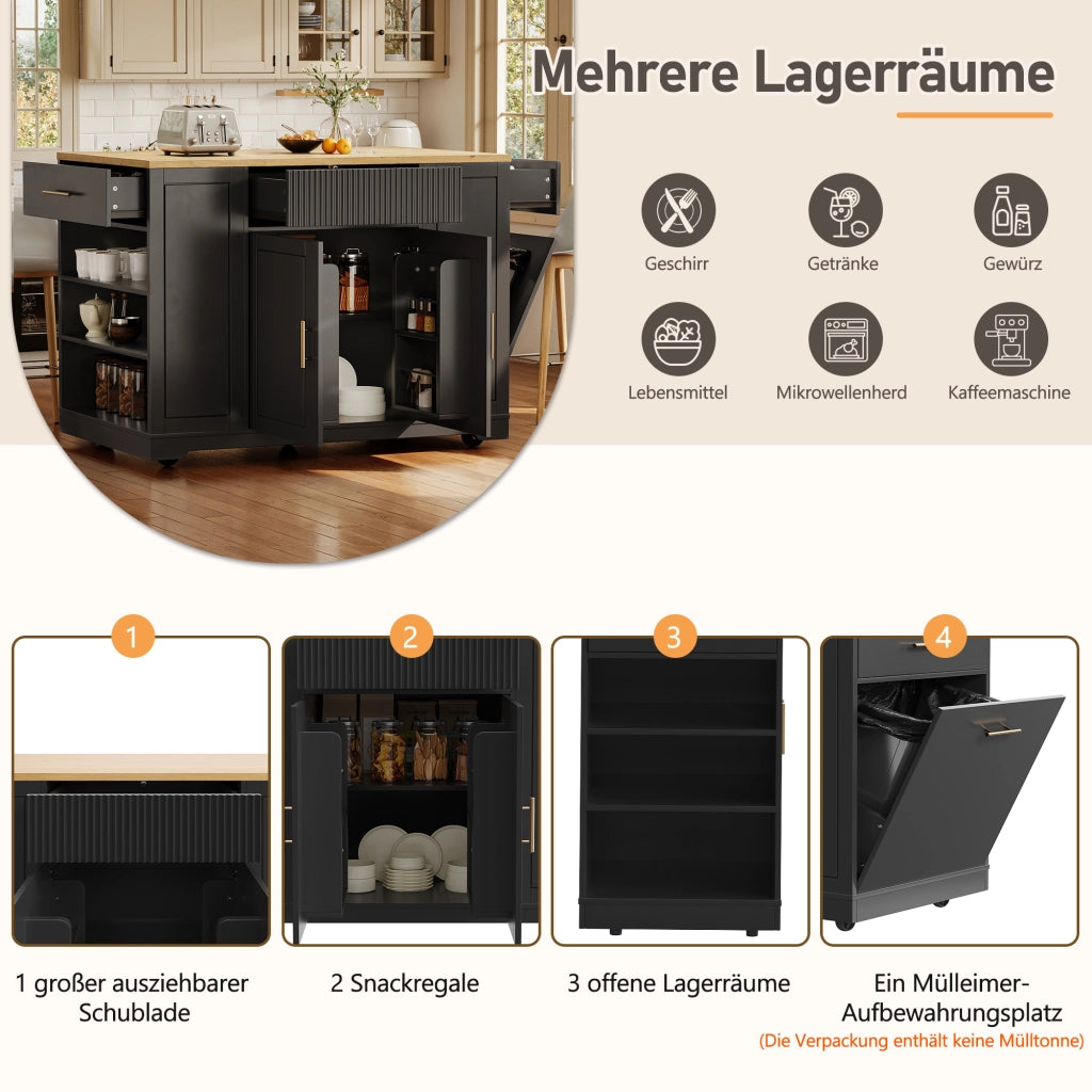 ISOLA DA CUCINA Mobile 120 x 50 x 92 cm Nera in MDF con 2 ante e 3 cassetti