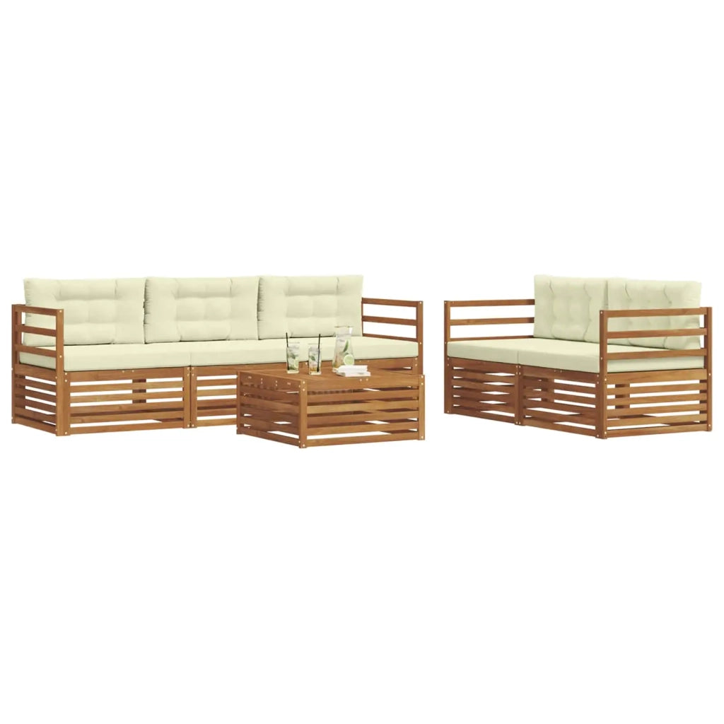 Set di divani da esterno con cuscino 6 pcs Naturale e Crema