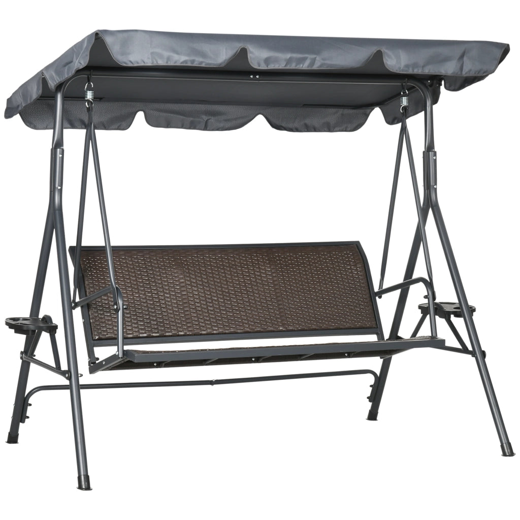 Dondolo da Giardino 3 Posti in Rattan PE e Acciaio ¨C zephmum ¨C Grigio 204x112x150 cm