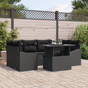 Set divani giardino 7 pezzi con cuscini Nero Polyrattan
