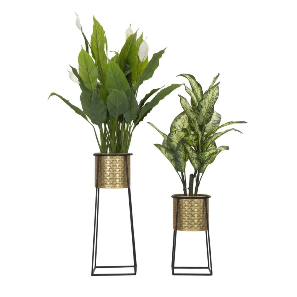 Set di 2 Vasi per Piante VKH392, Oro, Metallo, 26x26x70 cm