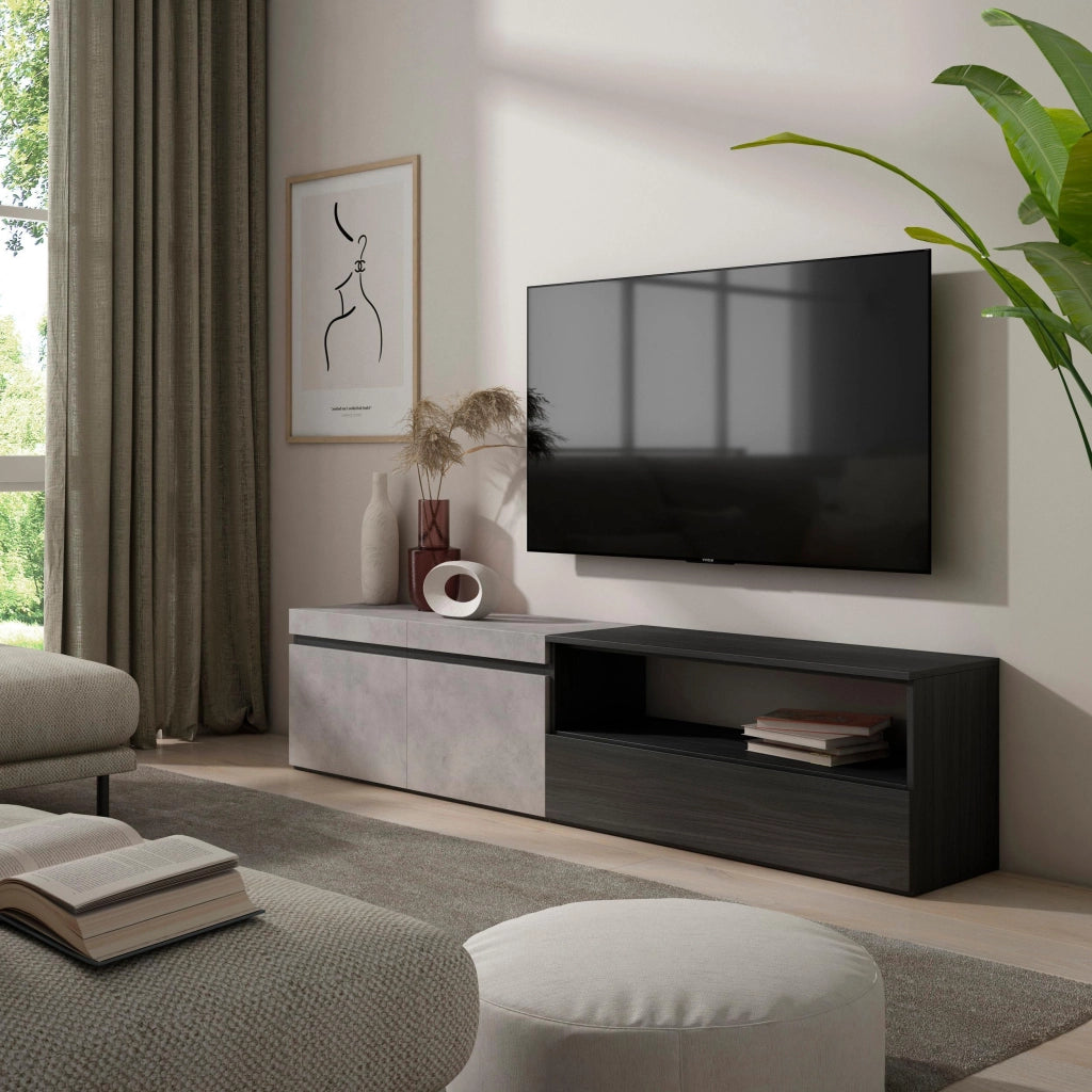 Mobile TV, 200x35x45cm, soggiorno, Per TV fino a 80", Mobile Soggiorno, grigio cemento RF2244