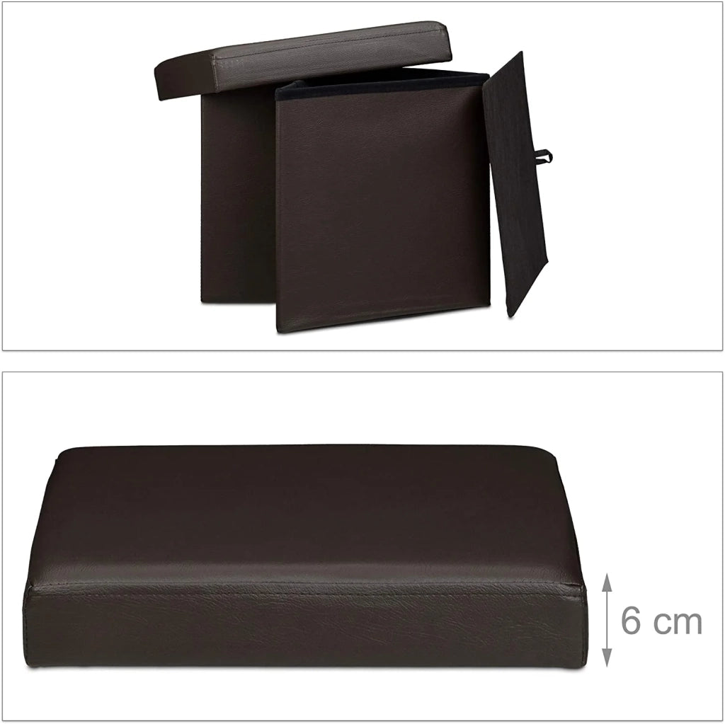 Pouf/sgabello pieghevole contenitore stabile materiale sintetico 38 cm marrone 13_0002806_5