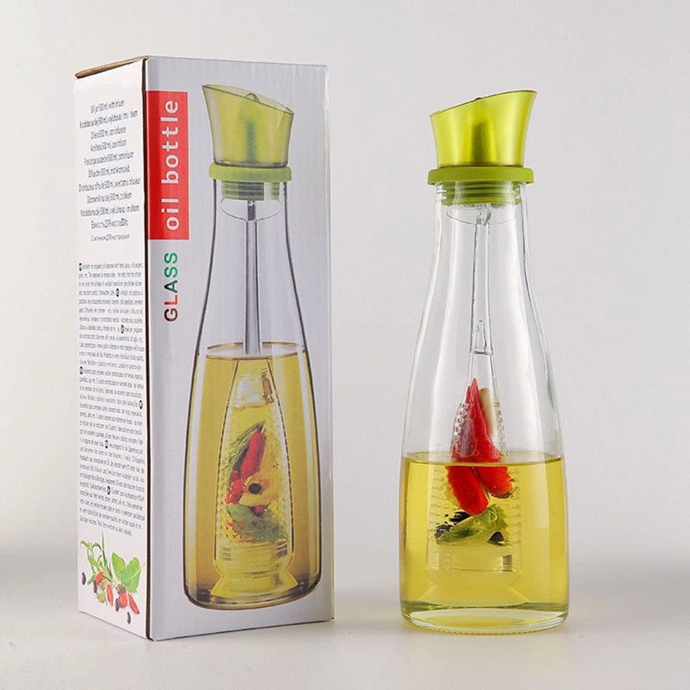Trade Shop - Oliera Con Infusore In Vetro Verde Capacità Da 250 Ml Per Condire Alimenti Cucina -