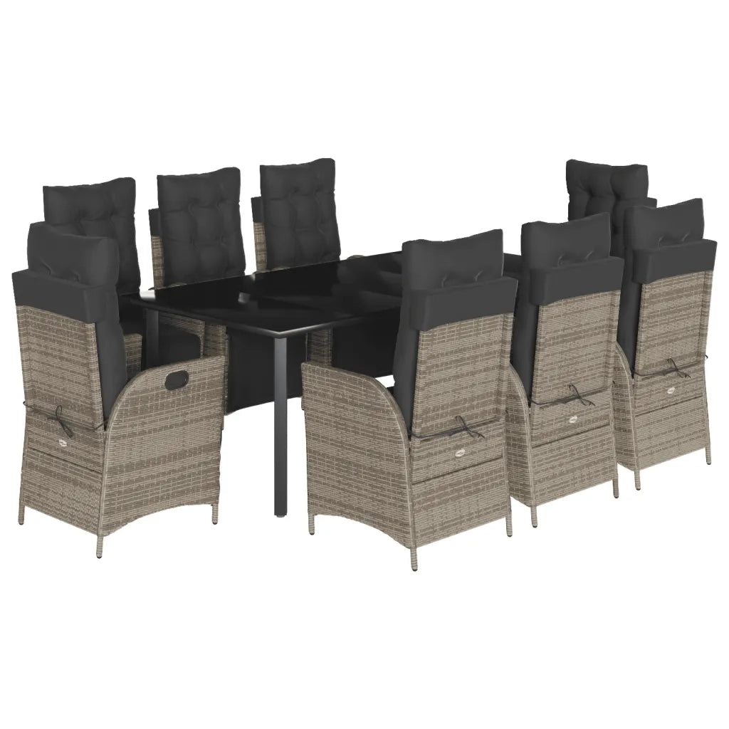 Set da Pranzo da Giardino 9 pz con Cuscini in Polyrattan Grigio