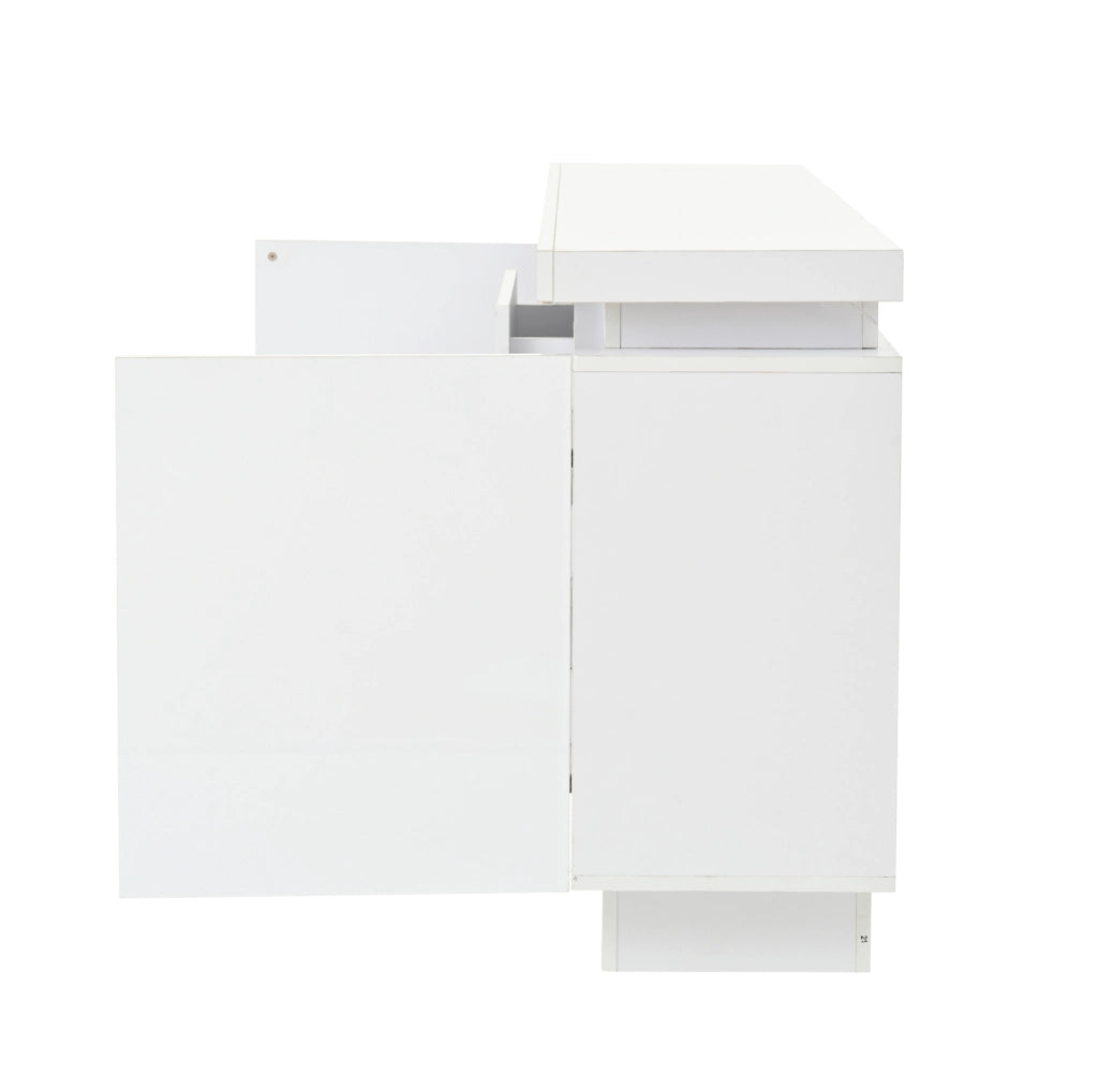 Credenza 140x35x72 cm con 3 cassetti; 2 ante e LED in truciolare bianco