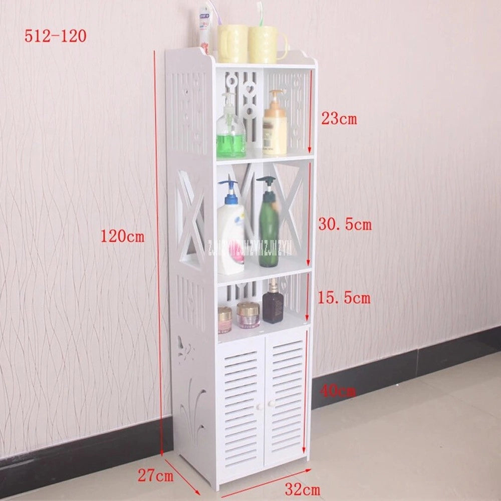 Trade Shop - Armadietto In Legno Bianco Lucido Mdf Con Due Ante 3 Mensole Ripini 120x32x27cm -